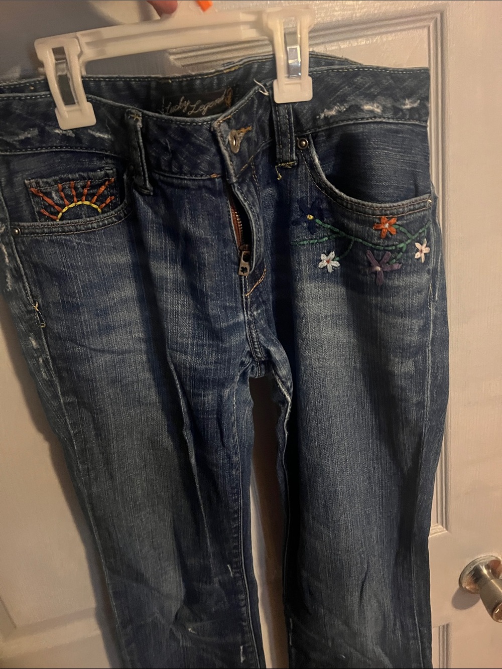 Lucky Brand Blue Bootcut Jeans with Floral Embroidery